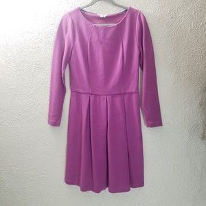 Boden Sz 10 R Purple Midi Dress Long Sleeve Scoop Neck Thick Fabric Box Pleated